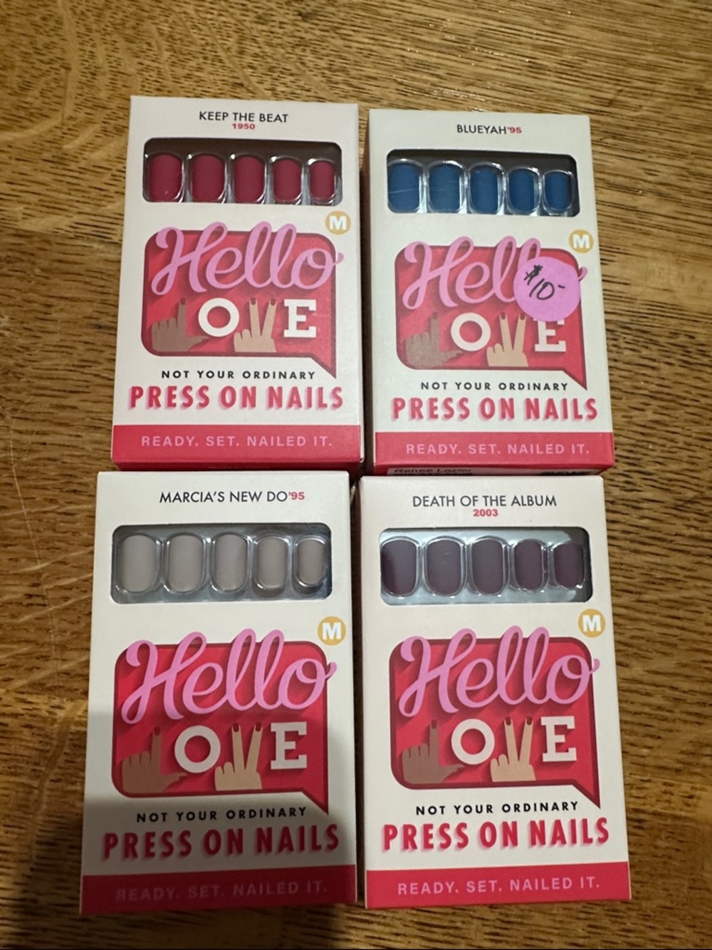 Hello LOVE Press-On Nails - Multi-Pack Colors (Red, Blue, Gray, Mauve)